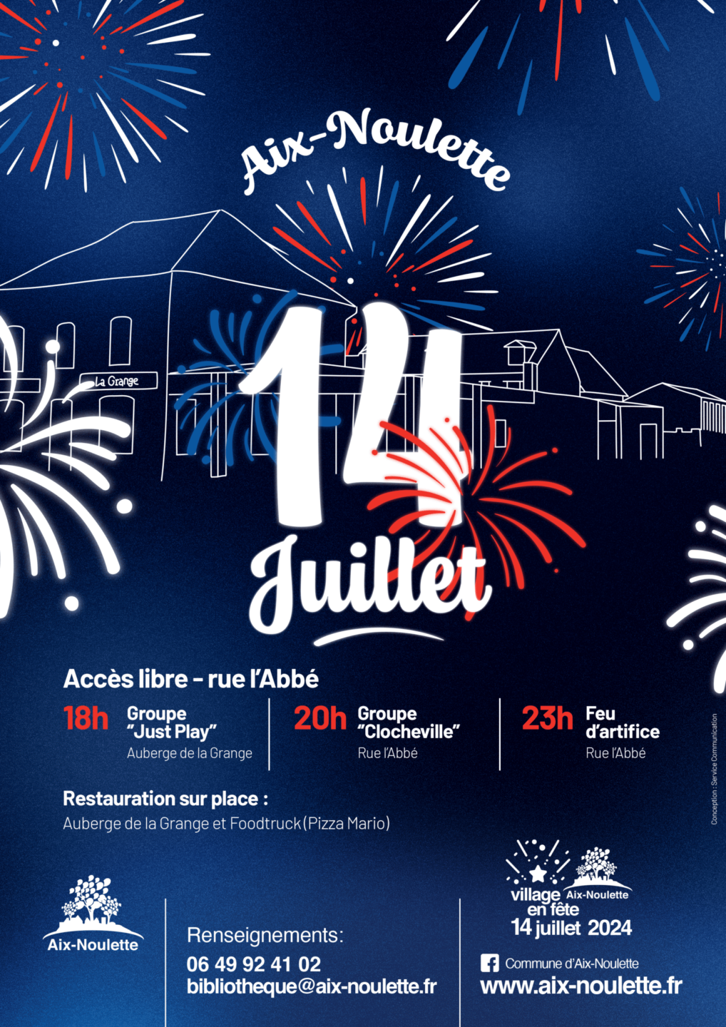 Affiche de la programmation de la fête nationale et de son feu d'artifice du 14 juillet à Aix-Noulette