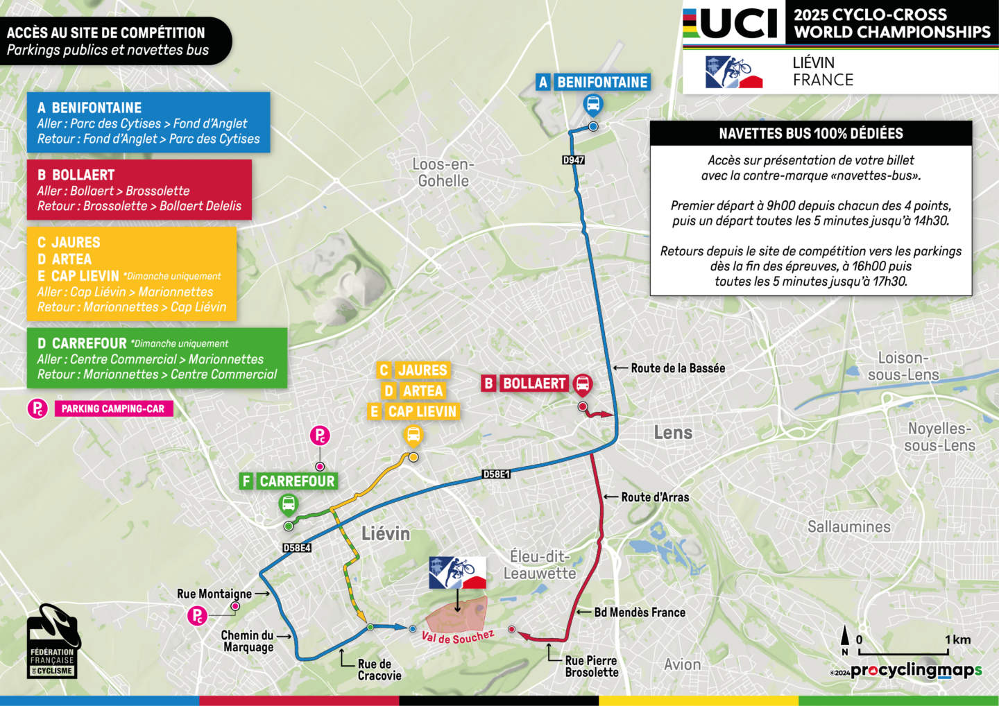 Plan avec parkings relais pour le championnat du monde de cyclo cross