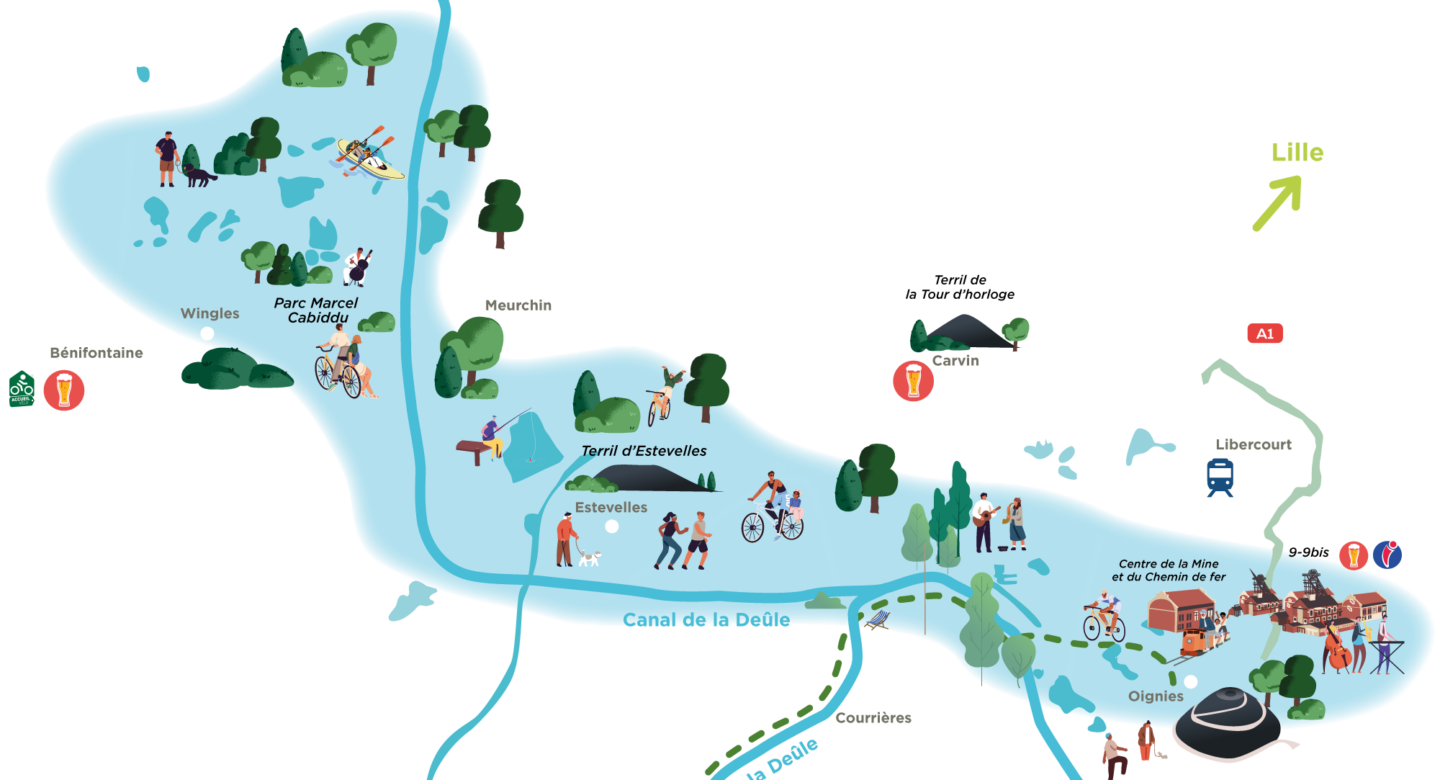 Plan du parc du Canal de la Deûle - Chaine des parcs